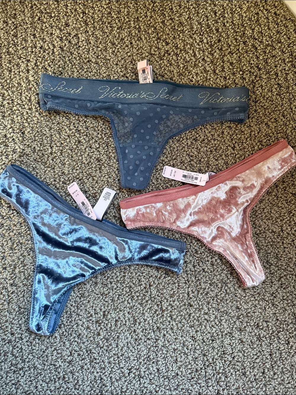 Victoria's Secret Girls Velvet & Lace Thong Set - Blue and Pink